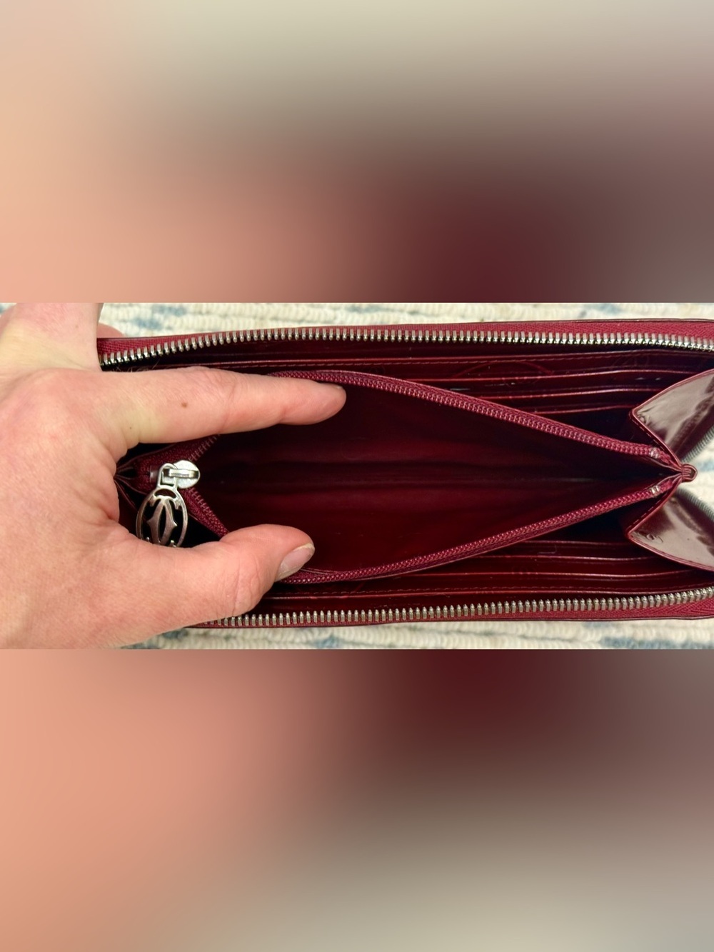 CARTIER Vintage “Happy Birthday” Red Patent Leather Monogram Zippy Long Wallet - Picture 16 of 16